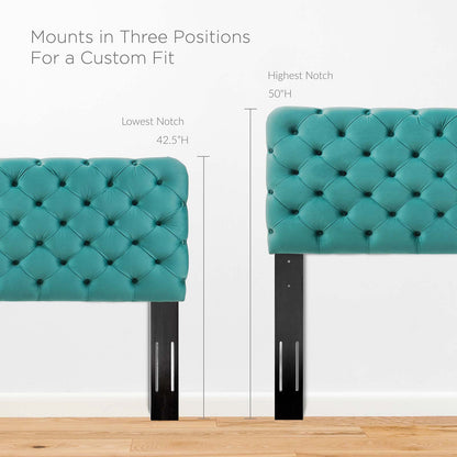 Lizzy Tufted Full/Queen Performance Velvet Headboard, Velvet, Teal Blue, 21275