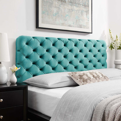 Lizzy Tufted Full/Queen Performance Velvet Headboard, Velvet, Teal Blue, 21275