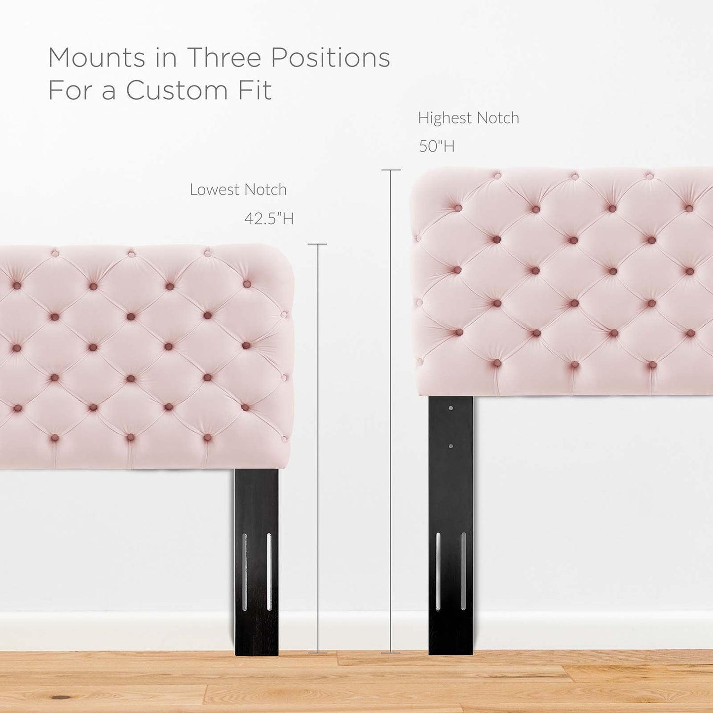 Lizzy Tufted King/California King Performance Velvet Headboard, Velvet, Pink, 21282