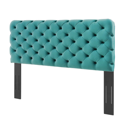 Lizzy Tufted King/California King Performance Velvet Headboard, Velvet, Teal Blue, 21283