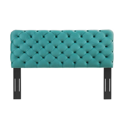 Lizzy Tufted King/California King Performance Velvet Headboard, Velvet, Teal Blue, 21283