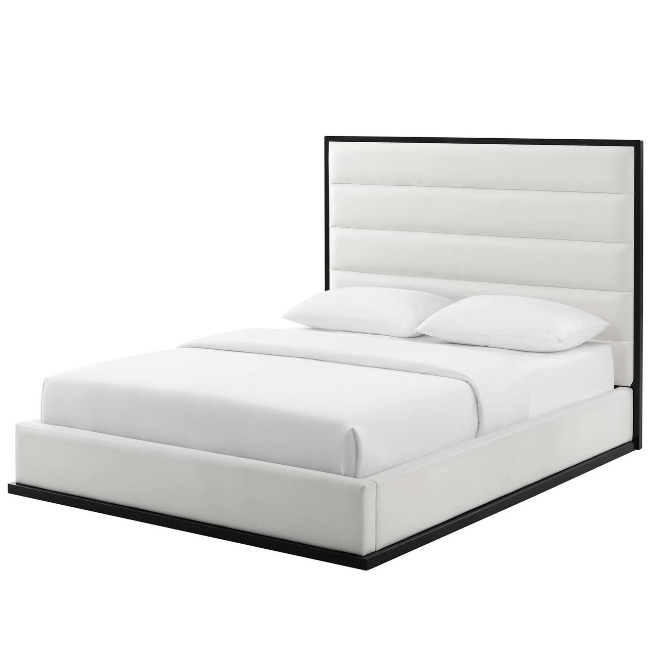 Ashland Queen Faux Leather Platform Bed, Queen Size, Faux Vinyl Leather, White, 15523