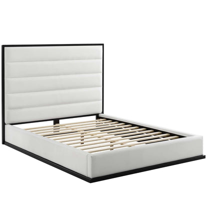 Ashland Queen Faux Leather Platform Bed, Queen Size, Faux Vinyl Leather, White, 15523