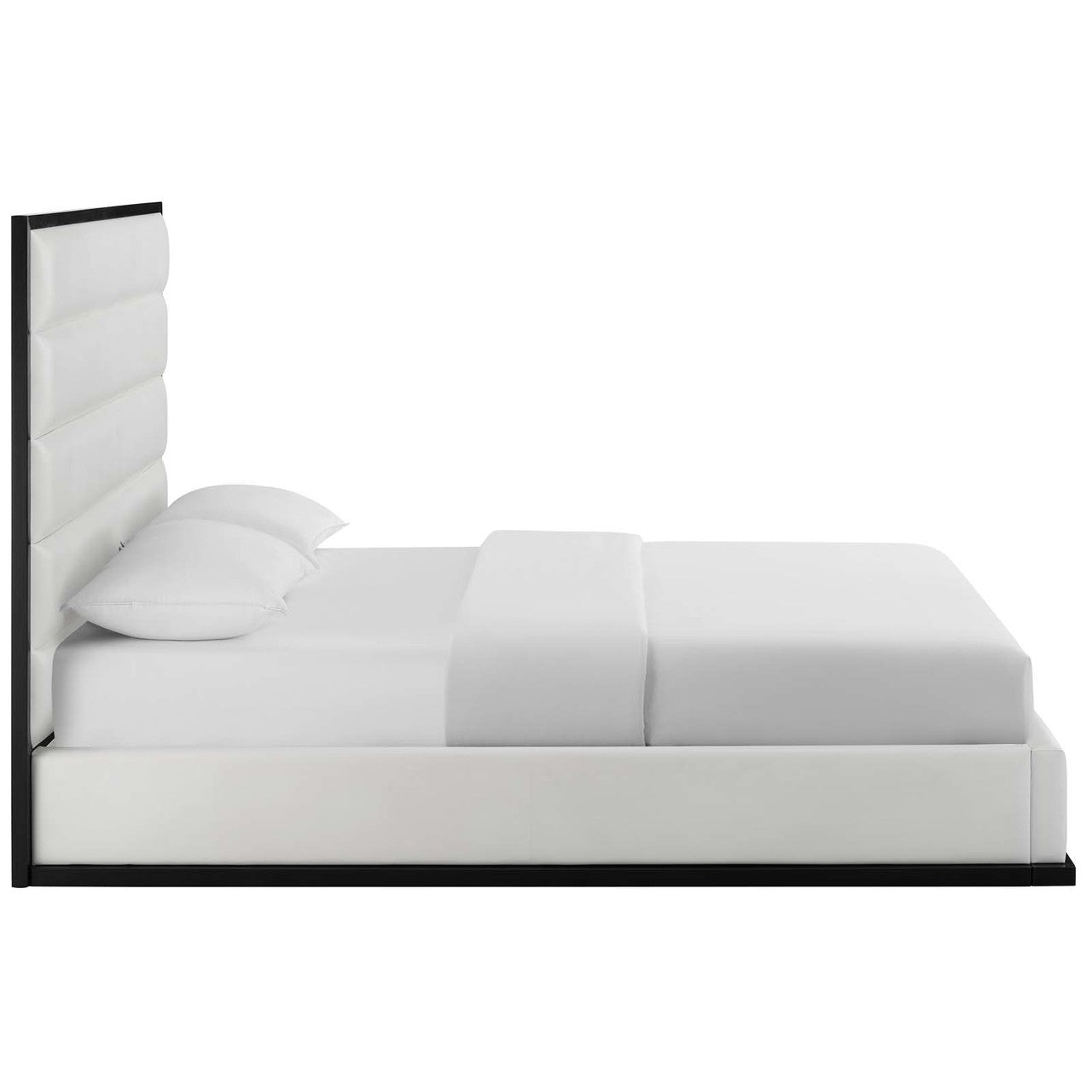 Ashland Queen Faux Leather Platform Bed, Queen Size, Faux Vinyl Leather, White, 15523