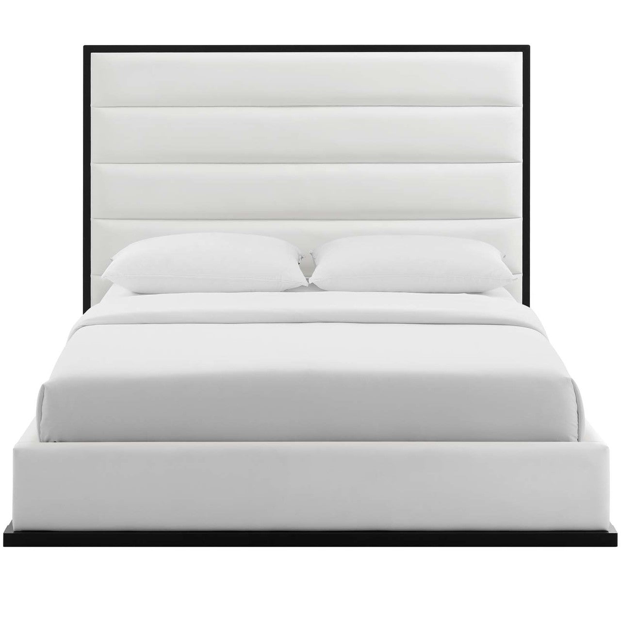 Ashland Queen Faux Leather Platform Bed, Queen Size, Faux Vinyl Leather, White, 15523