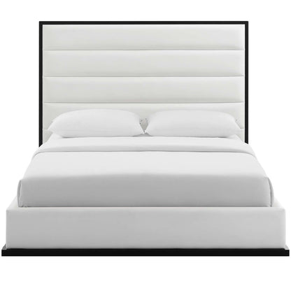 Ashland Queen Faux Leather Platform Bed, Queen Size, Faux Vinyl Leather, White, 15523