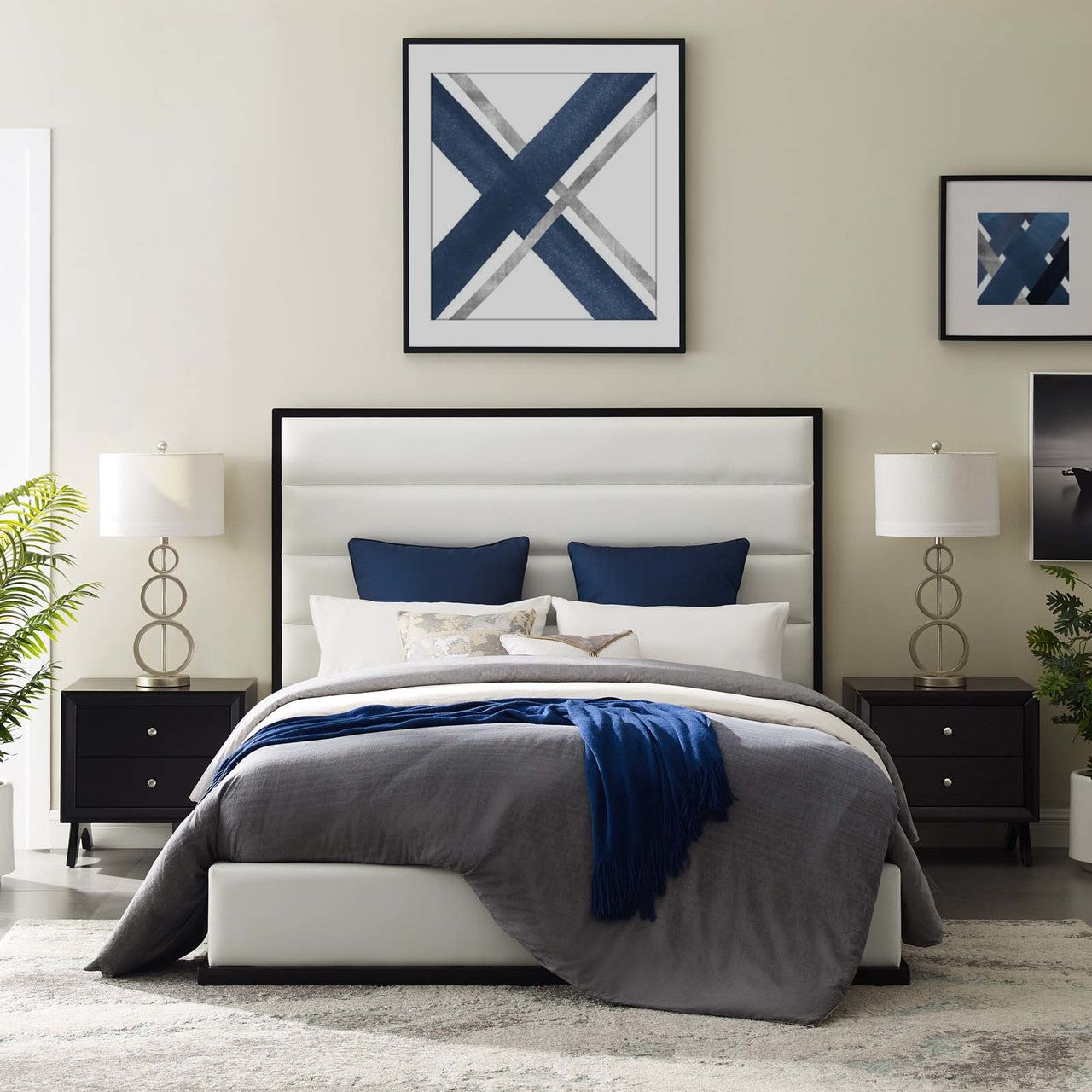 Ashland Queen Faux Leather Platform Bed, Queen Size, Faux Vinyl Leather, White, 15523
