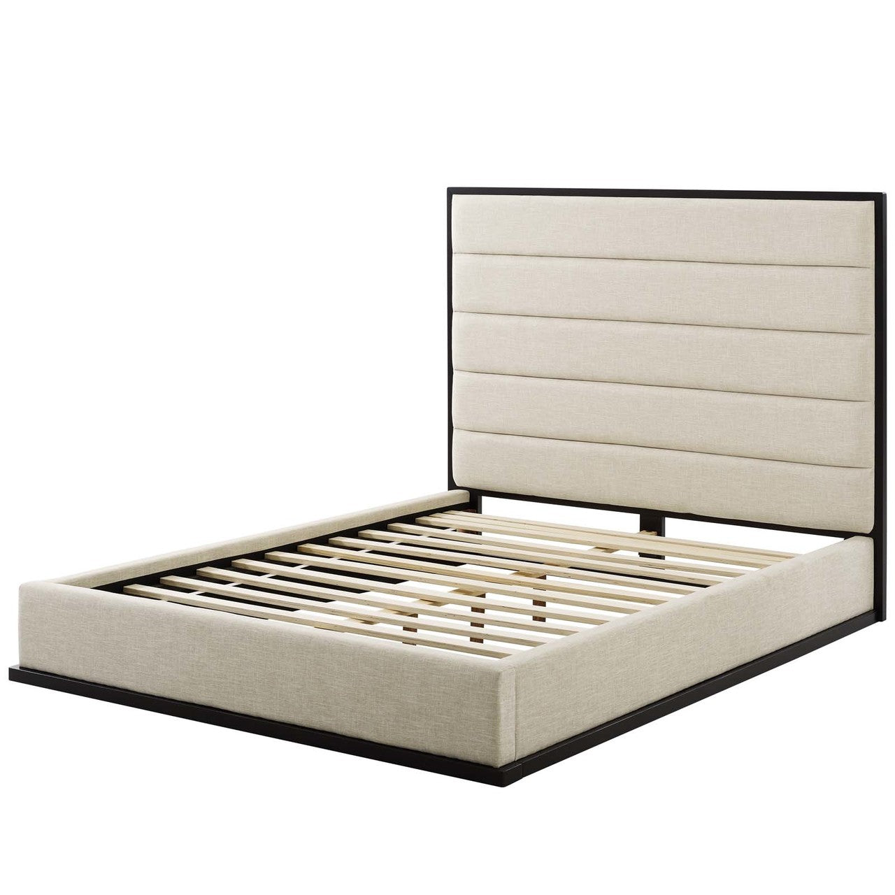 Ashland Queen Upholstered Linen Fabric Platform Bed, Queen Size, Fabric, Beige, 15524