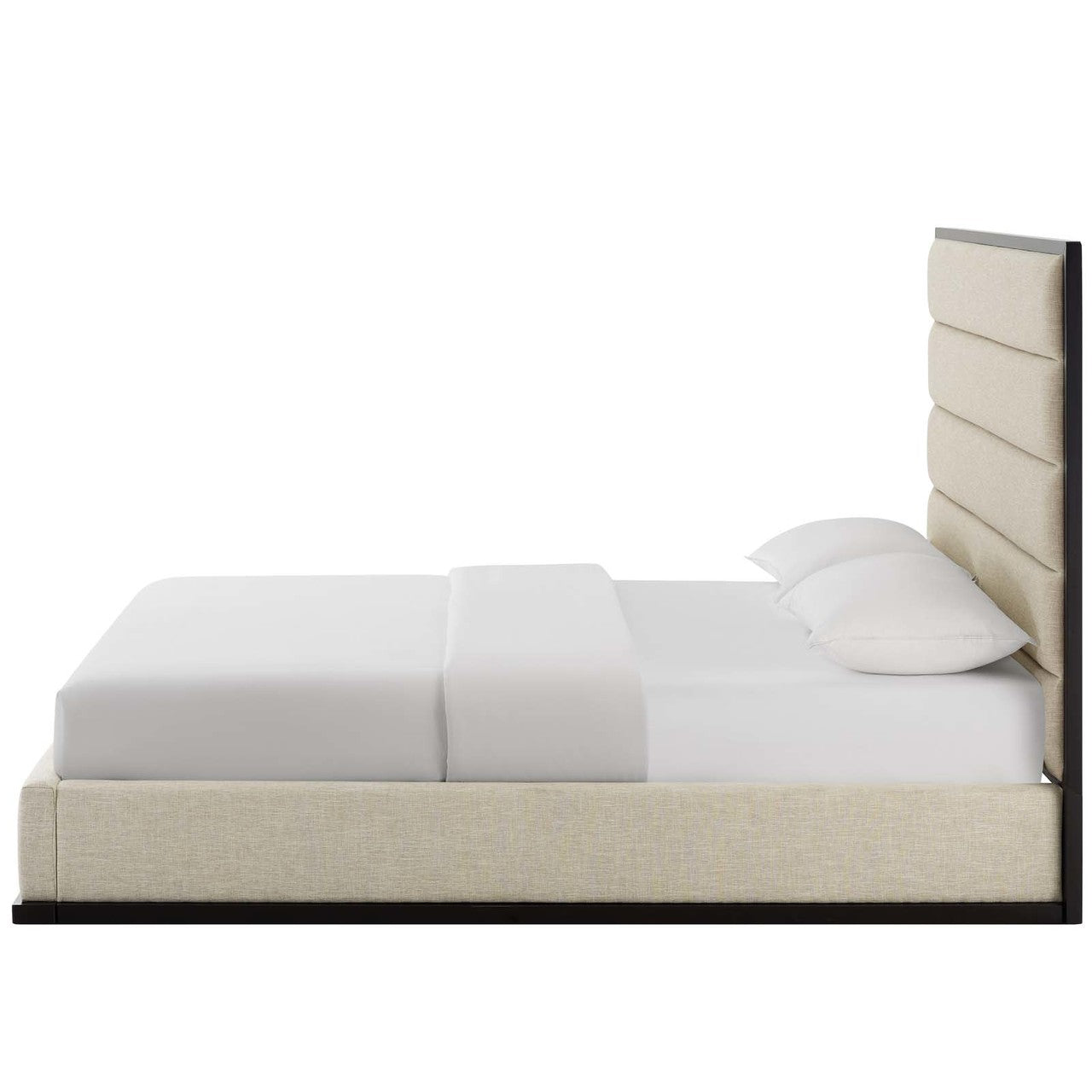 Ashland Queen Upholstered Linen Fabric Platform Bed, Queen Size, Fabric, Beige, 15524