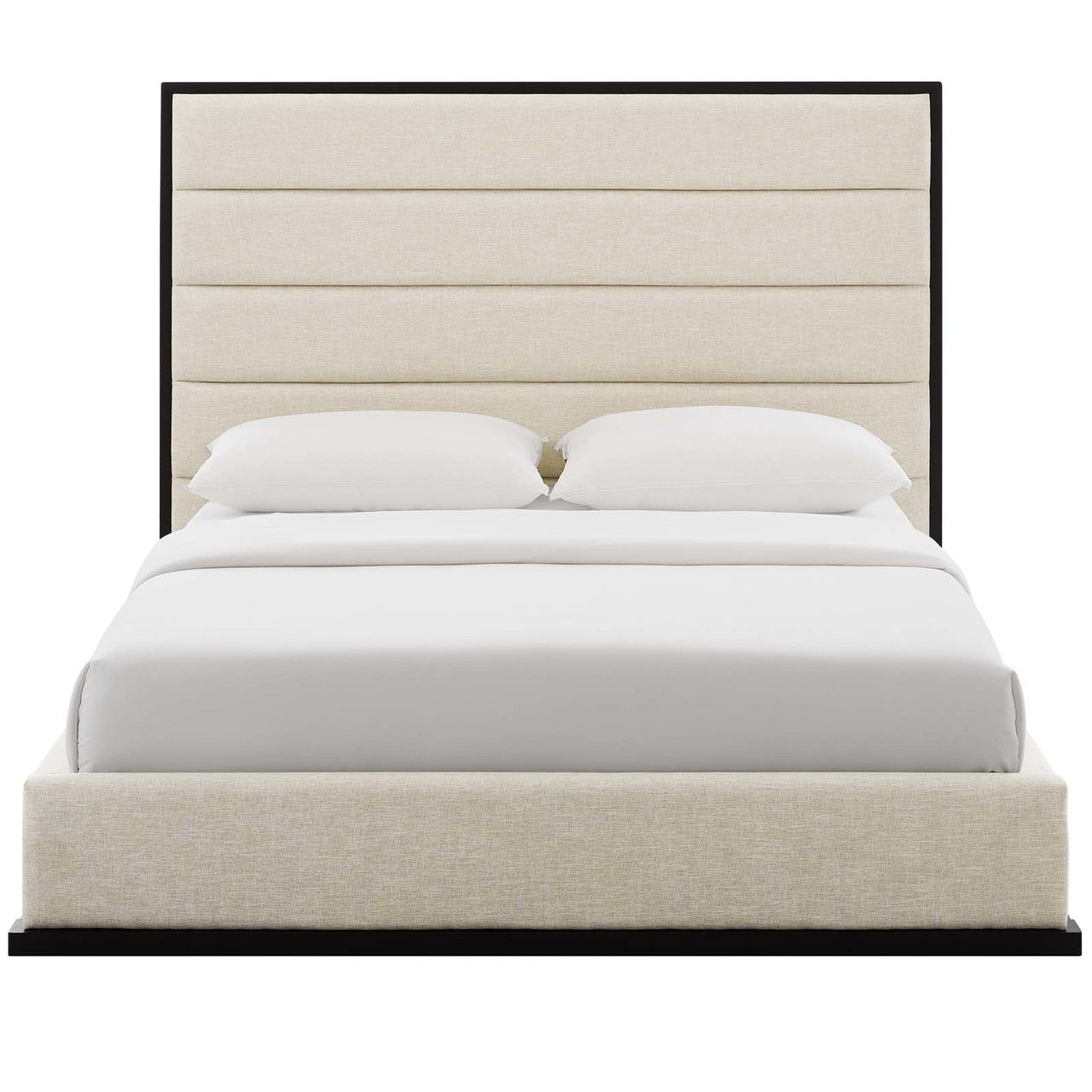 Ashland Queen Upholstered Linen Fabric Platform Bed, Queen Size, Fabric, Beige, 15524