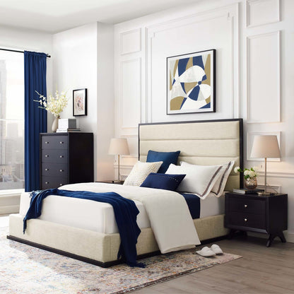 Ashland Queen Upholstered Linen Fabric Platform Bed, Queen Size, Fabric, Beige, 15524