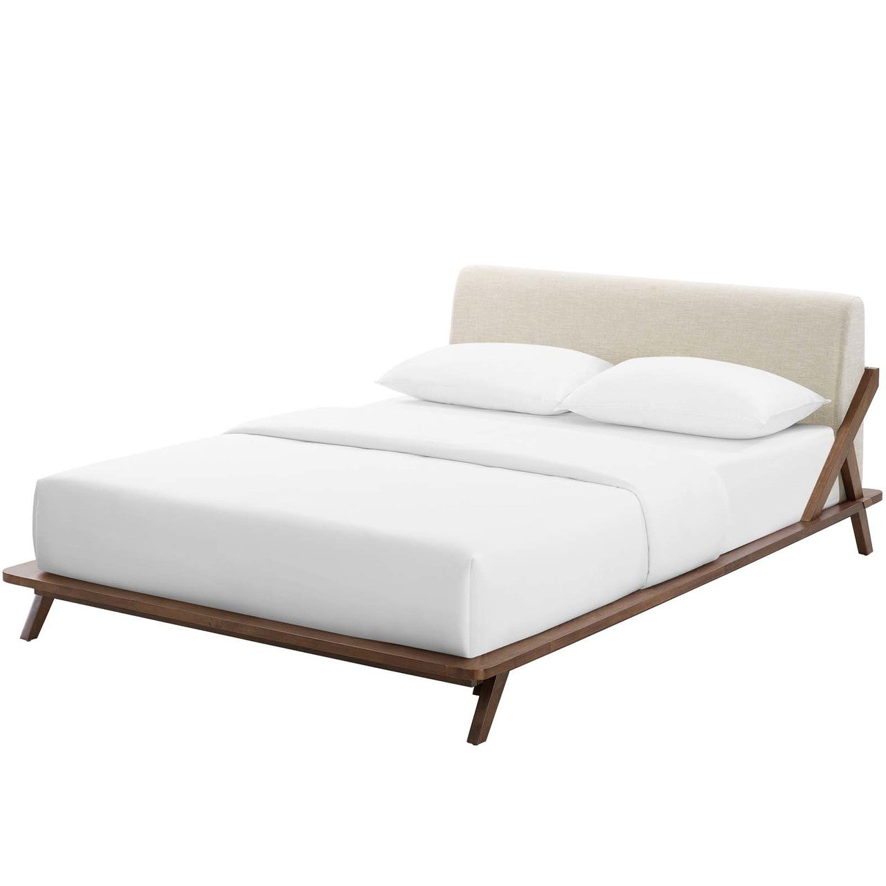 Luella Queen Upholstered Fabric Platform Bed, Queen Size, Wood Fabric, Beige Brown Natural, 15525