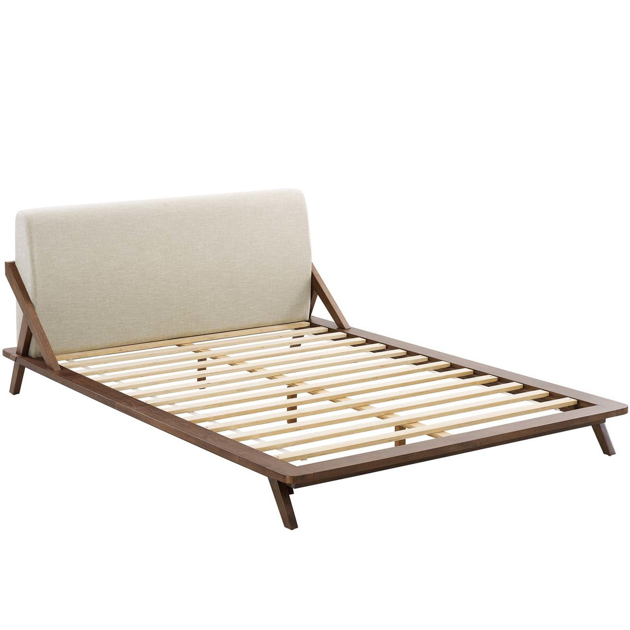 Luella Queen Upholstered Fabric Platform Bed, Queen Size, Wood Fabric, Beige Brown Natural, 15525