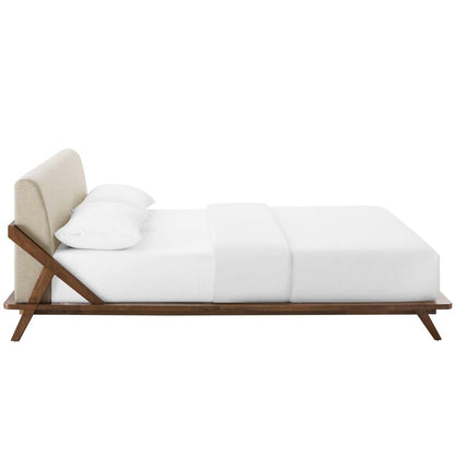 Luella Queen Upholstered Fabric Platform Bed, Queen Size, Wood Fabric, Beige Brown Natural, 15525