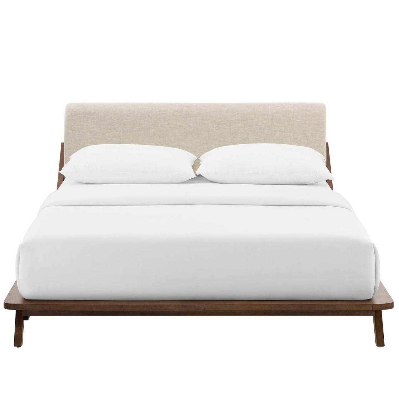 Luella Queen Upholstered Fabric Platform Bed, Queen Size, Wood Fabric, Beige Brown Natural, 15525