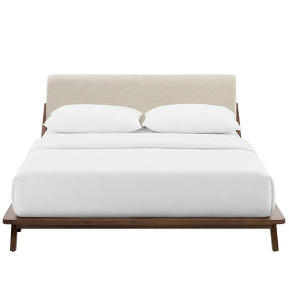 Luella Queen Upholstered Fabric Platform Bed, Queen Size, Wood Fabric, Beige Brown Natural, 15525