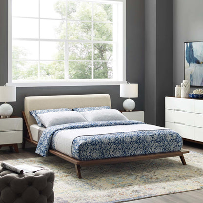 Luella Queen Upholstered Fabric Platform Bed, Queen Size, Wood Fabric, Beige Brown Natural, 15525