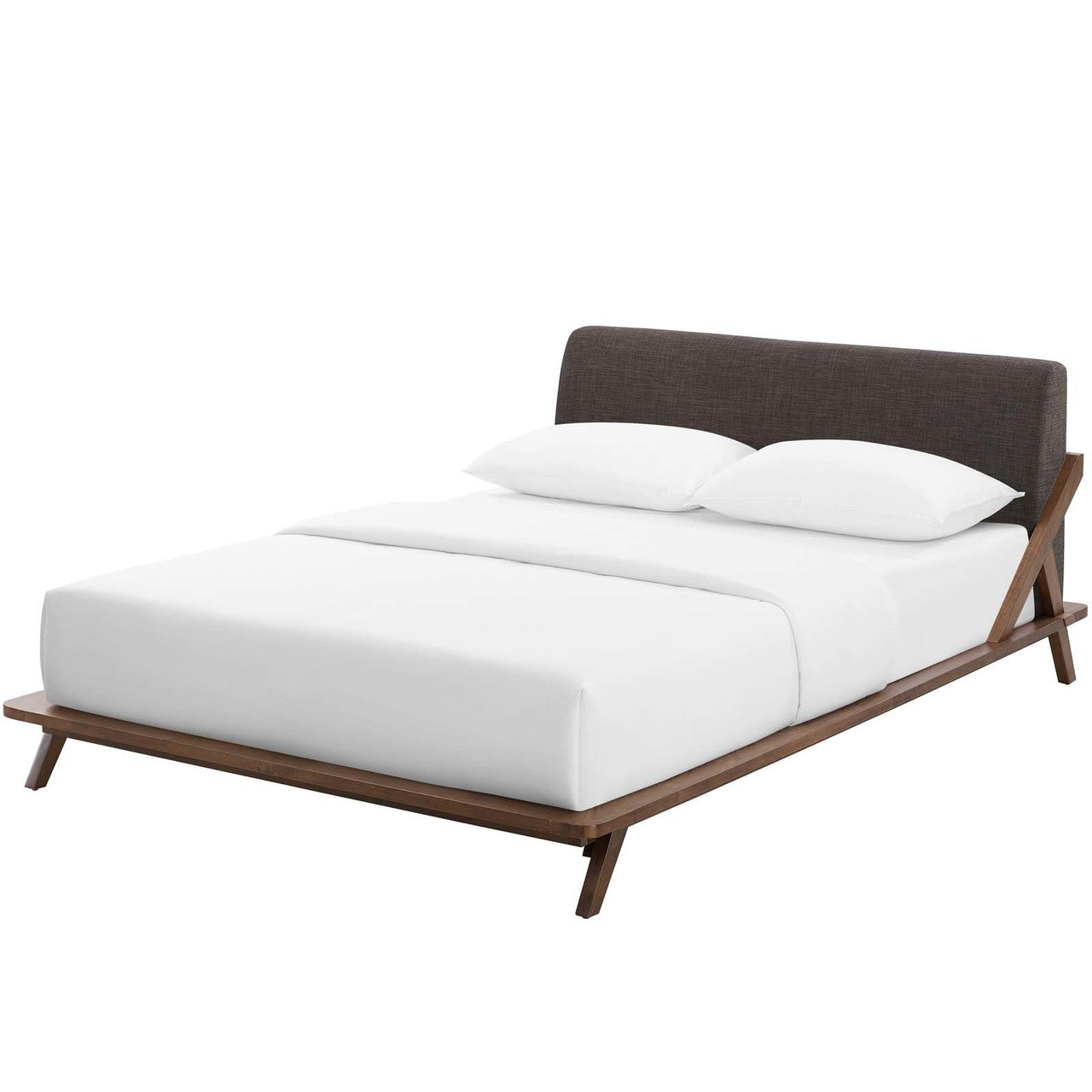 Luella Queen Upholstered Fabric Platform Bed, Queen Size, Wood Fabric, Brown Brown Natural, 15527