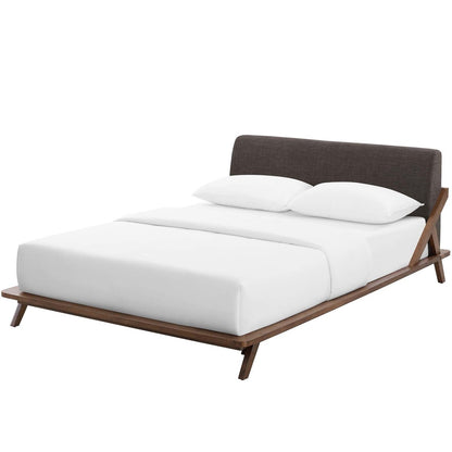 Luella Queen Upholstered Fabric Platform Bed, Queen Size, Wood Fabric, Brown Brown Natural, 15527