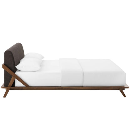 Luella Queen Upholstered Fabric Platform Bed, Queen Size, Wood Fabric, Brown Brown Natural, 15527