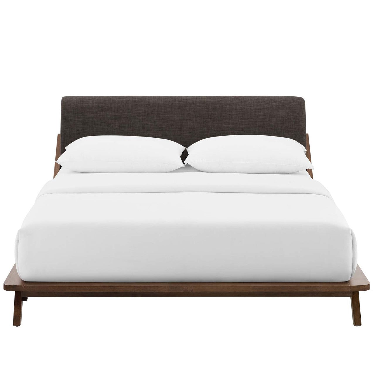 Luella Queen Upholstered Fabric Platform Bed, Queen Size, Wood Fabric, Brown Brown Natural, 15527