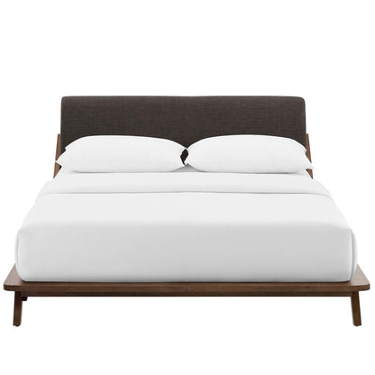 Luella Queen Upholstered Fabric Platform Bed, Queen Size, Wood Fabric, Brown Brown Natural, 15527