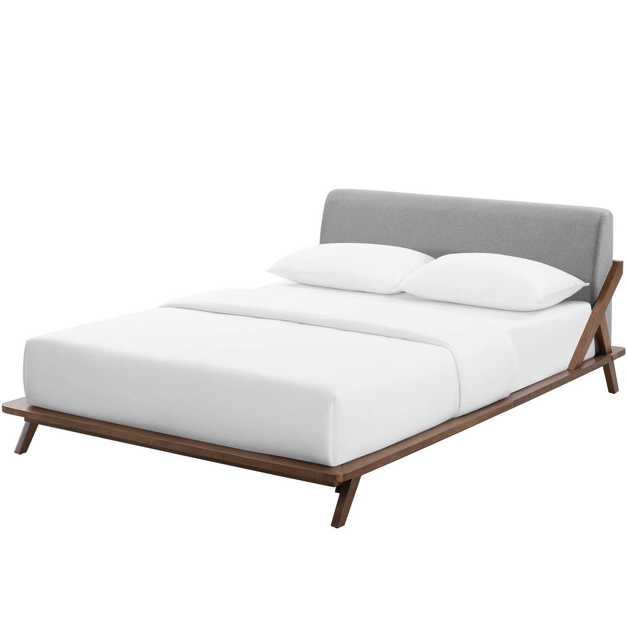 Luella Queen Upholstered Fabric Platform Bed, Queen Size, Wood Fabric, Grey Gray Brown Natural, 15529