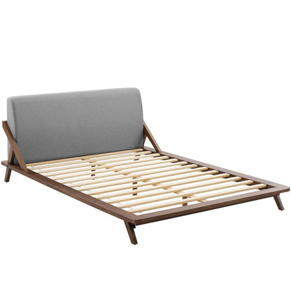 Luella Queen Upholstered Fabric Platform Bed, Queen Size, Wood Fabric, Grey Gray Brown Natural, 15529