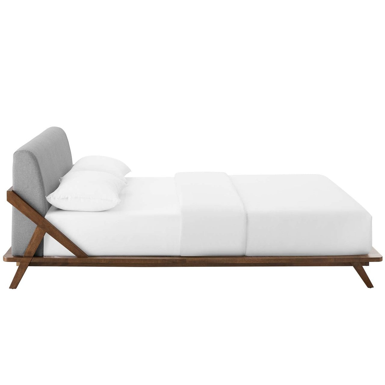 Luella Queen Upholstered Fabric Platform Bed, Queen Size, Wood Fabric, Grey Gray Brown Natural, 15529