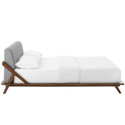 Luella Queen Upholstered Fabric Platform Bed, Queen Size, Wood Fabric, Grey Gray Brown Natural, 15529