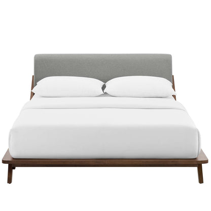 Luella Queen Upholstered Fabric Platform Bed, Queen Size, Wood Fabric, Grey Gray Brown Natural, 15529