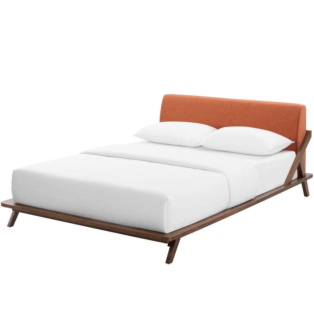 Luella Queen Upholstered Fabric Platform Bed, Queen Size, Wood Fabric, Orange Brown Natural, 15530