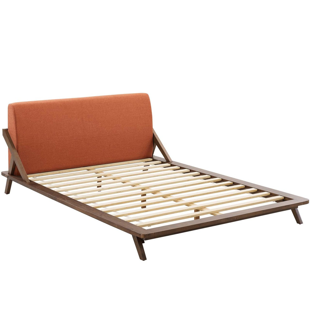 Luella Queen Upholstered Fabric Platform Bed, Queen Size, Wood Fabric, Orange Brown Natural, 15530