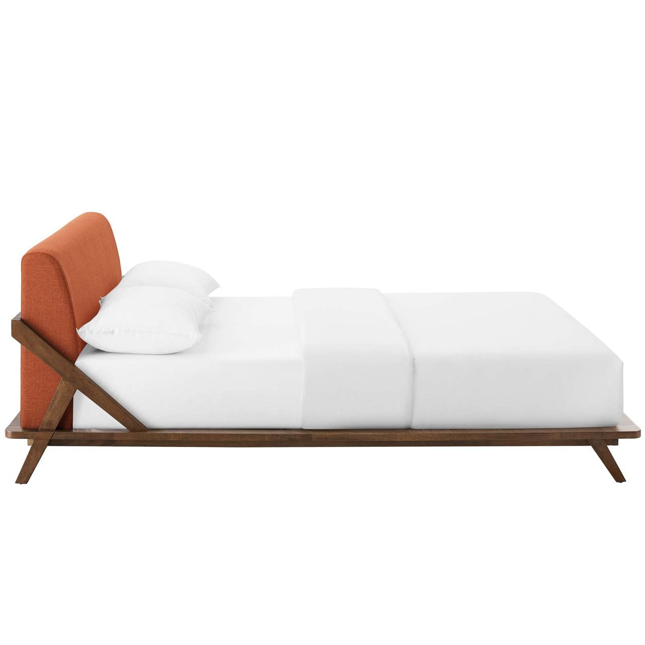 Luella Queen Upholstered Fabric Platform Bed, Queen Size, Wood Fabric, Orange Brown Natural, 15530