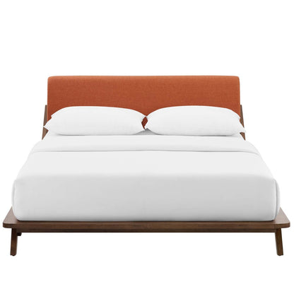 Luella Queen Upholstered Fabric Platform Bed, Queen Size, Wood Fabric, Orange Brown Natural, 15530