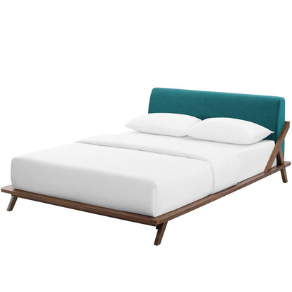 Luella Queen Upholstered Fabric Platform Bed, Queen Size, Wood Fabric, Blue Brown Natural, 15531