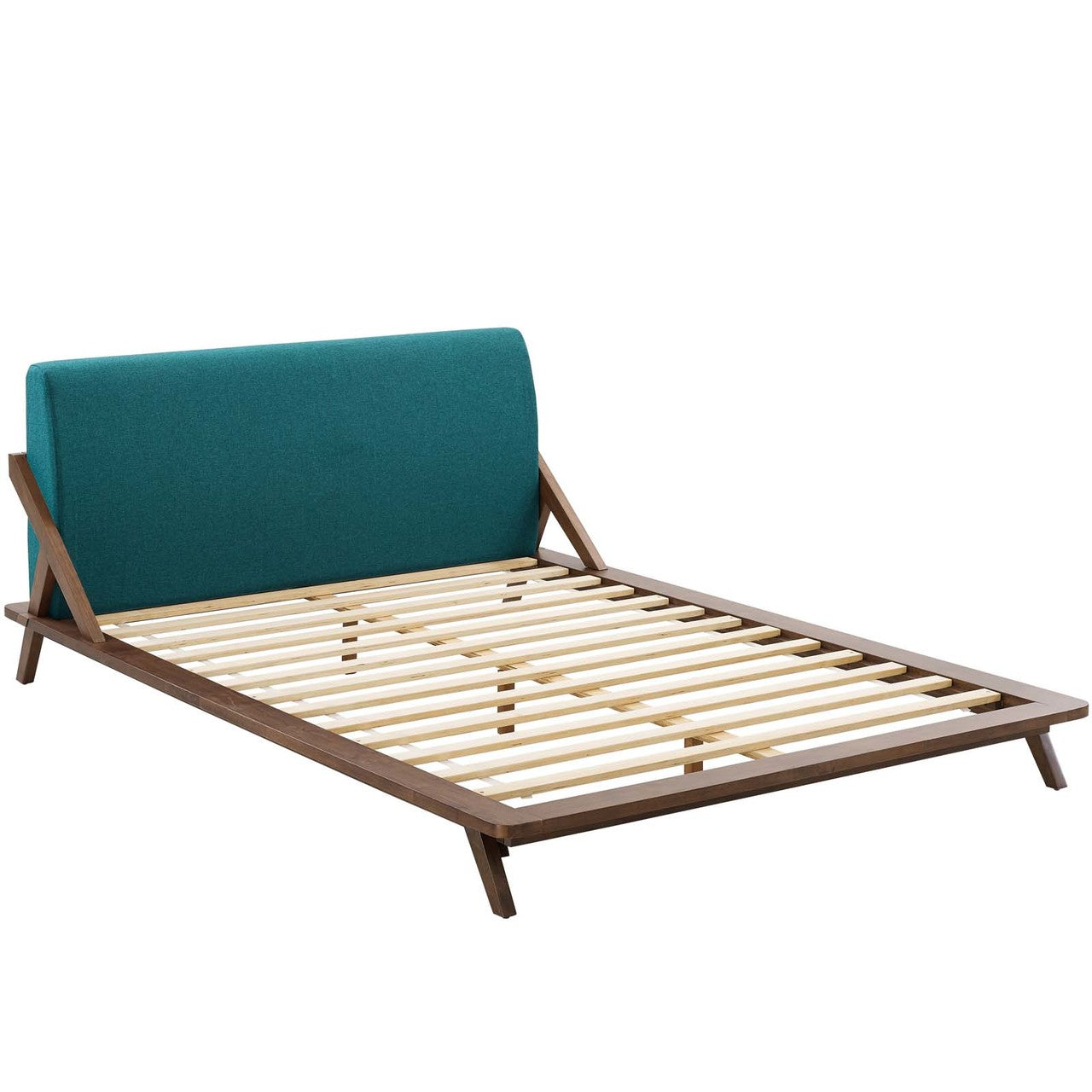 Luella Queen Upholstered Fabric Platform Bed, Queen Size, Wood Fabric, Blue Brown Natural, 15531