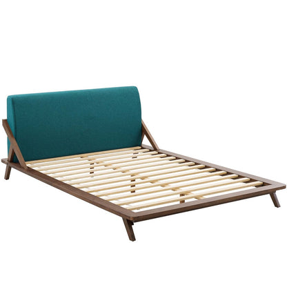 Luella Queen Upholstered Fabric Platform Bed, Queen Size, Wood Fabric, Blue Brown Natural, 15531
