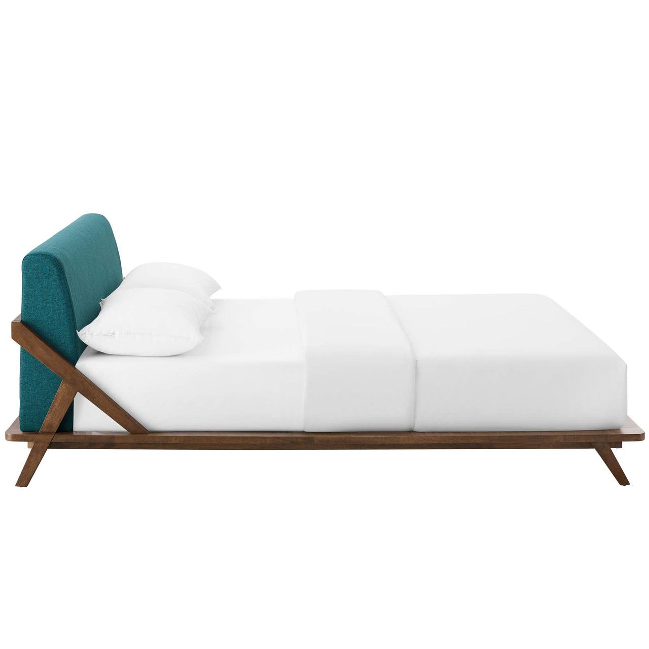 Luella Queen Upholstered Fabric Platform Bed, Queen Size, Wood Fabric, Blue Brown Natural, 15531
