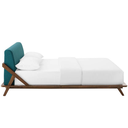 Luella Queen Upholstered Fabric Platform Bed, Queen Size, Wood Fabric, Blue Brown Natural, 15531