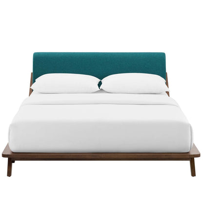 Luella Queen Upholstered Fabric Platform Bed, Queen Size, Wood Fabric, Blue Brown Natural, 15531