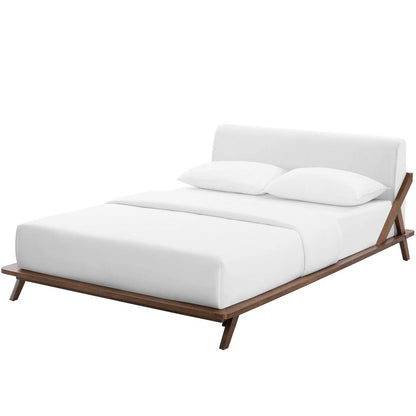 Luella Queen Upholstered Fabric Platform Bed, Queen Size, Wood Fabric, White Brown Natural, 15532