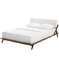 Luella Queen Upholstered Fabric Platform Bed, Queen Size, Wood Fabric, White Brown Natural, 15532