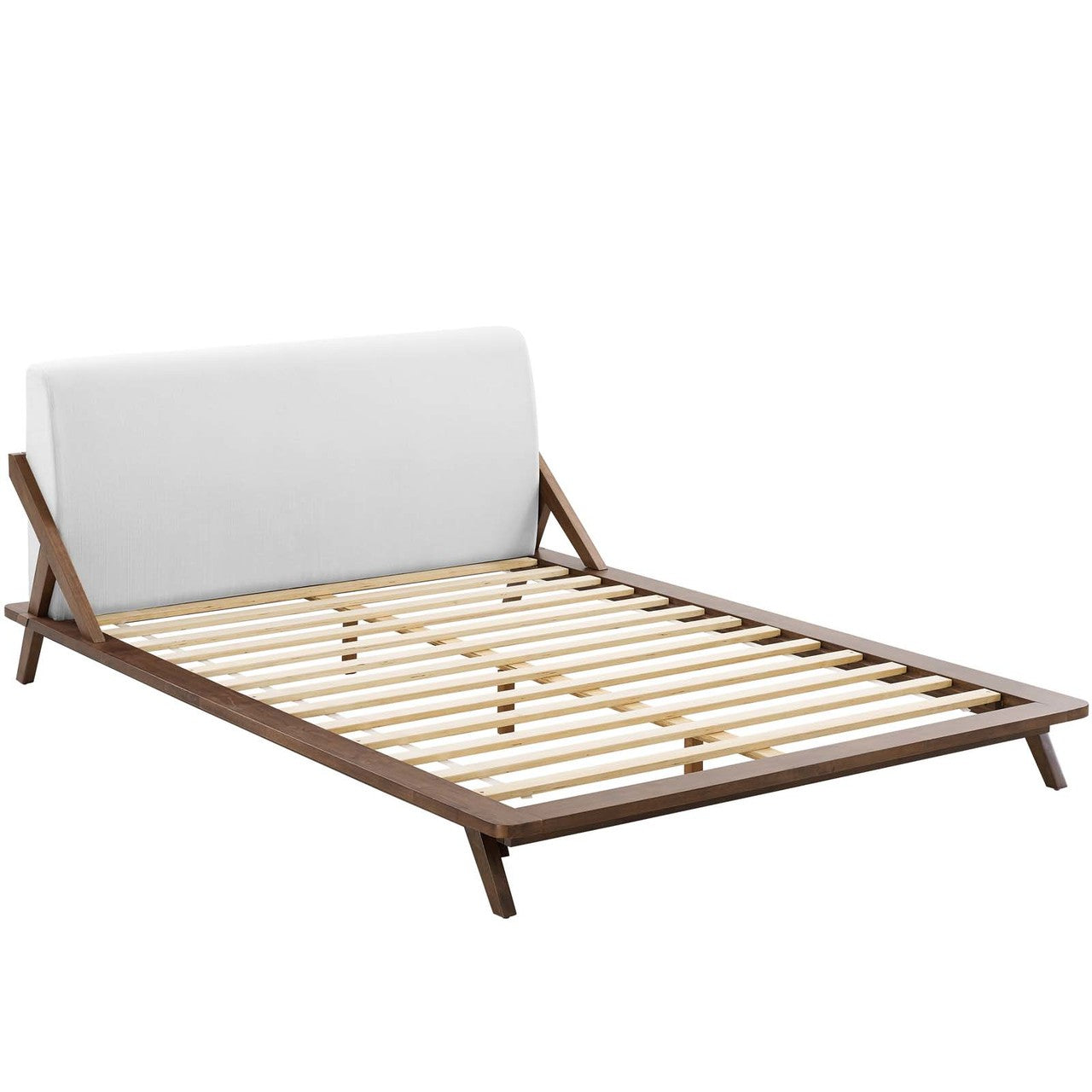 Luella Queen Upholstered Fabric Platform Bed, Queen Size, Wood Fabric, White Brown Natural, 15532