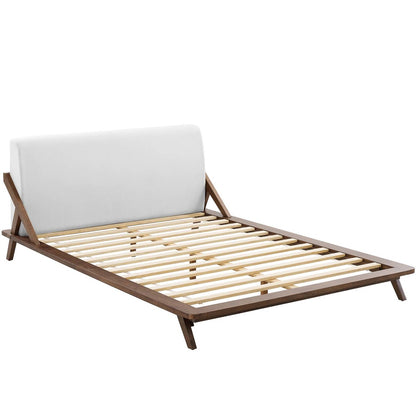 Luella Queen Upholstered Fabric Platform Bed, Queen Size, Wood Fabric, White Brown Natural, 15532