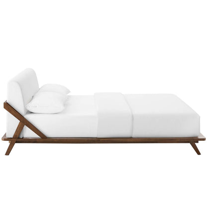Luella Queen Upholstered Fabric Platform Bed, Queen Size, Wood Fabric, White Brown Natural, 15532