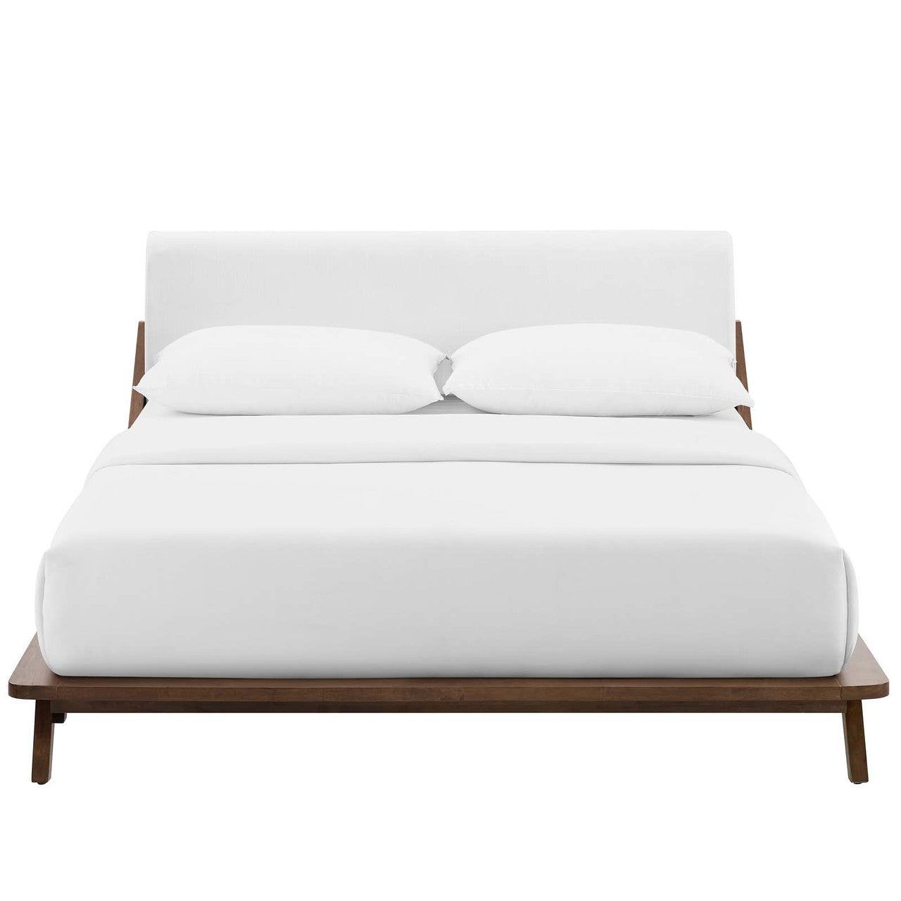Luella Queen Upholstered Fabric Platform Bed, Queen Size, Wood Fabric, White Brown Natural, 15532