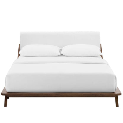 Luella Queen Upholstered Fabric Platform Bed, Queen Size, Wood Fabric, White Brown Natural, 15532