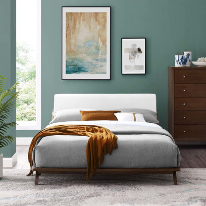 Luella Queen Upholstered Fabric Platform Bed, Queen Size, Wood Fabric, White Brown Natural, 15532