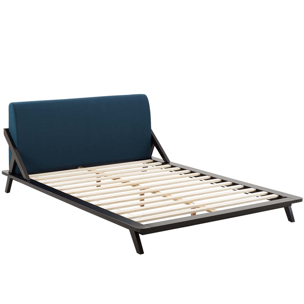 Luella Queen Upholstered Fabric Platform Bed, Queen Size, Wood Fabric, Natural Brown Blue, 15534